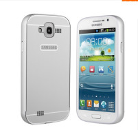 Луксозен сребрист алуминиев бъмпър със сребрист твърд гръб за Samsung Galaxy Grand Duos i9082 / Grand Neo i9060 / Grand Neo Plus 